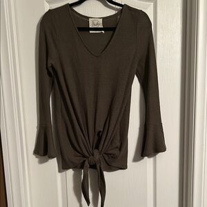 Fantastic Fawn Brown Bell Sleeve Tie Front Blouse